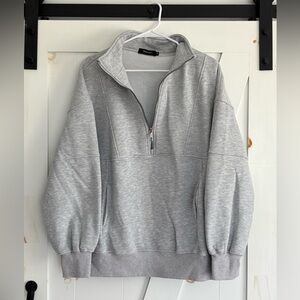 Amazon oversize long sweatshirt quarter zip basic gray sz M